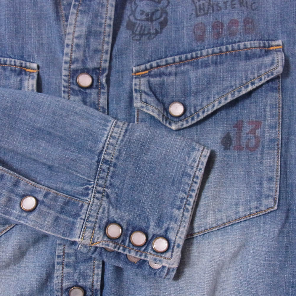 HYSTERIC GLAMOUR ヒステリックグラマー 0243AH07 デニム加工 ウェスタンシャツ 長袖シャツ ライトブルー系 M【中古】