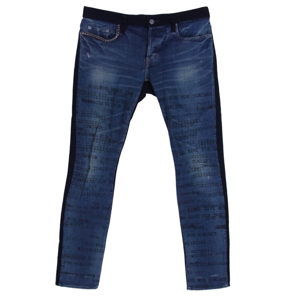 HYSTERIC GLAMOUR ヒステリックグラマー 0293AP05 メッセージプリント スタッズ デニム パンツ インディゴブルー系 32【中古】