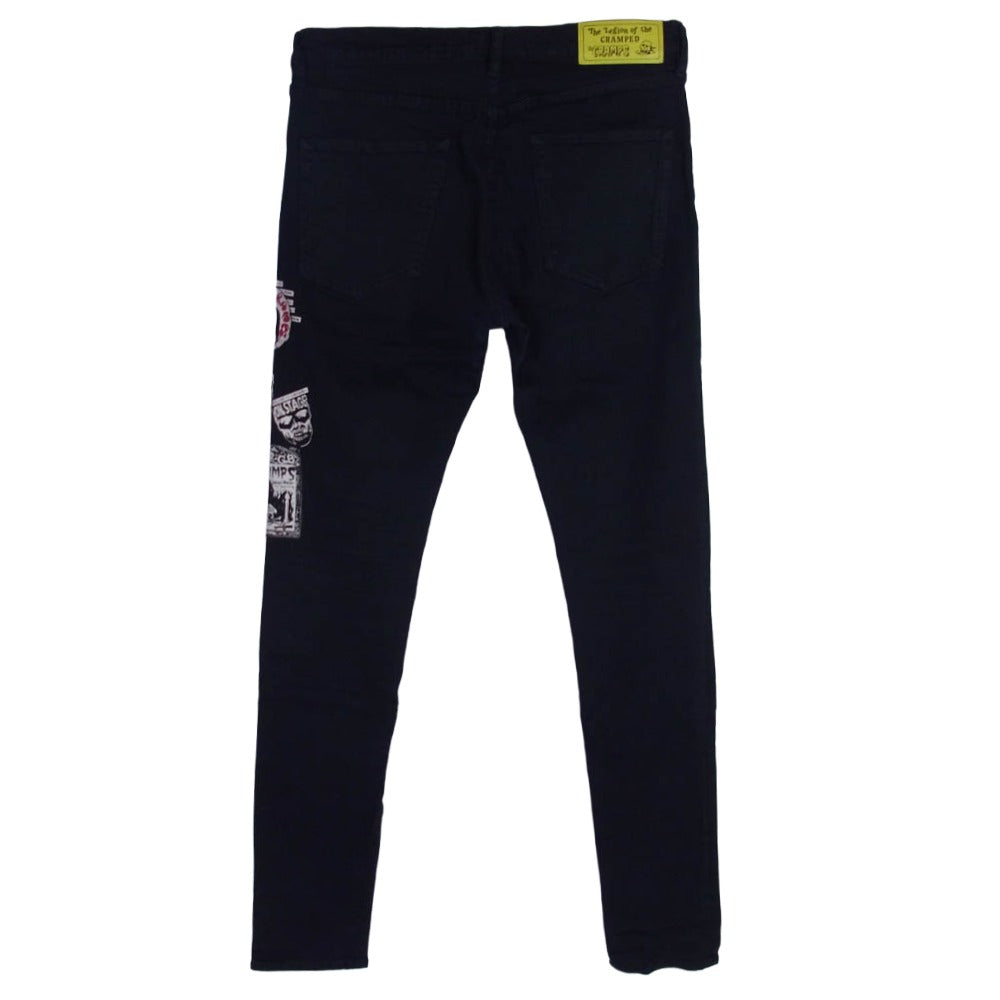 HYSTERIC GLAMOUR ヒステリックグラマー 0661AR05 THEE HYSTERIC XXX CR/PATCH＆SLASH cramps クラッシュ加工 パッチワーク リメイクスリム デニムパンツ ブラック系 32【中古】