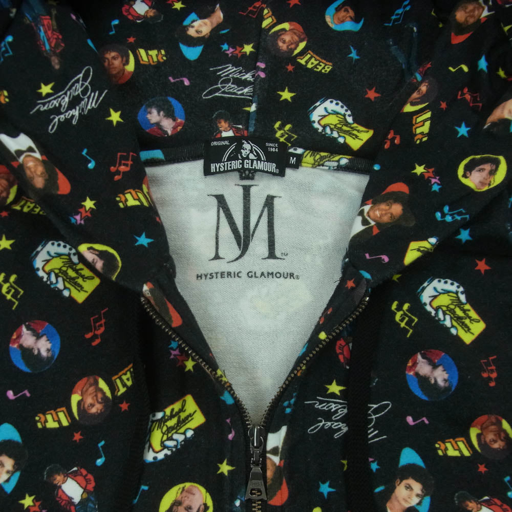 HYSTERIC GLAMOUR ヒステリックグラマー 02182CF01 MJ-BEAT IT！ Michael Jackson マイケルジャクソン 総柄 ジップアップ パーカー ブラック系 M【中古】