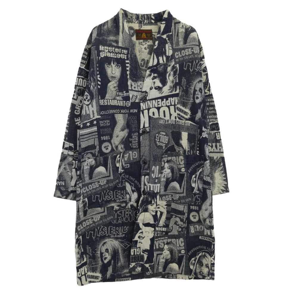 HYSTERIC GLAMOUR ヒステリックグラマー 01182AB05 ジャカード デニム ノーカラー ジャケット ネイビー系 ホワイト系 FREE【中古】