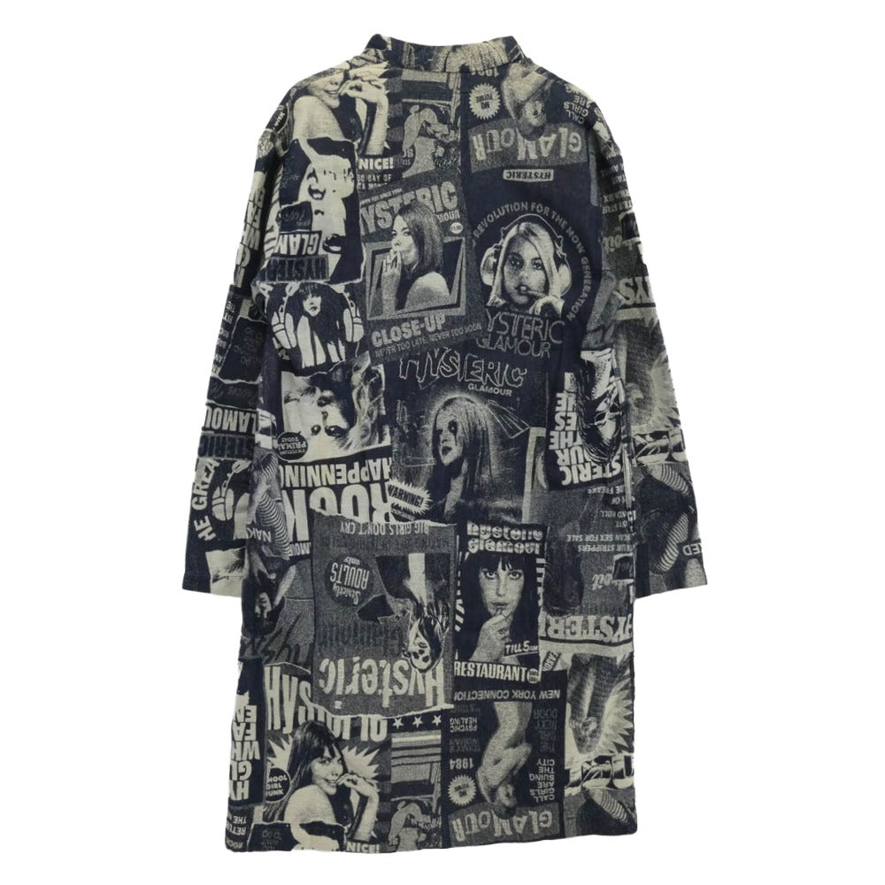 HYSTERIC GLAMOUR ヒステリックグラマー 01182AB05 ジャカード デニム ノーカラー ジャケット ネイビー系 ホワイト系 FREE【中古】