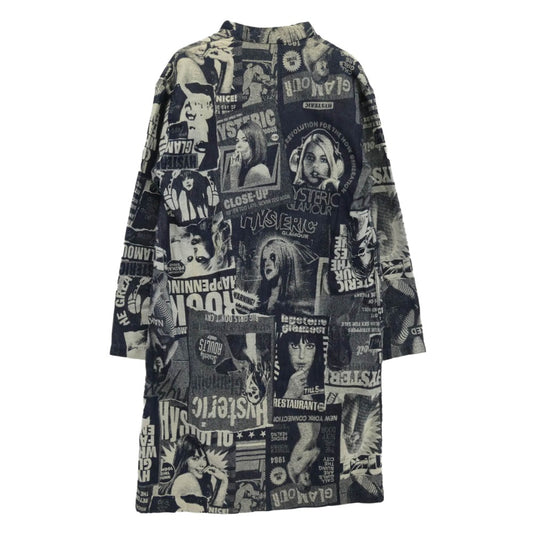 HYSTERIC GLAMOUR ヒステリックグラマー 01182AB05 ジャカード デニム ノーカラー ジャケット ネイビー系 ホワイト系 FREE【中古】