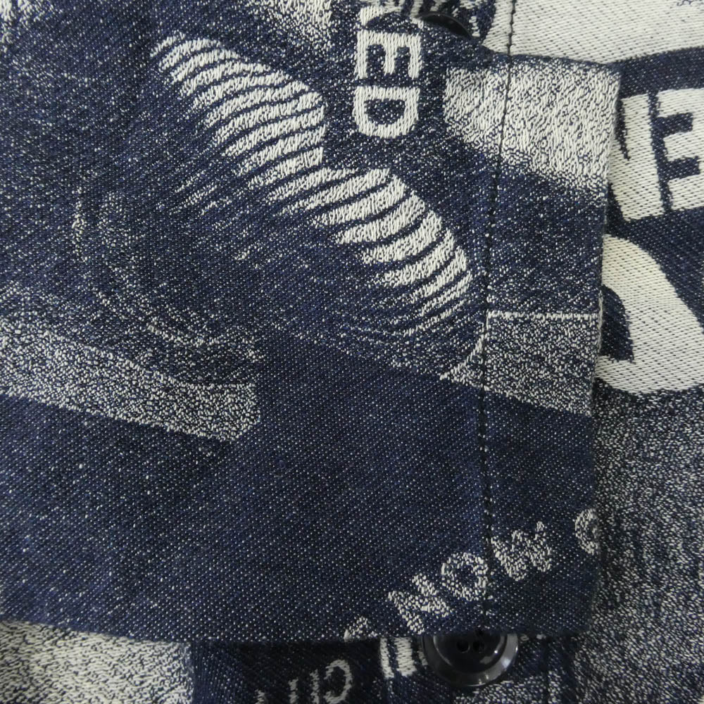 HYSTERIC GLAMOUR ヒステリックグラマー 01182AB05 ジャカード デニム ノーカラー ジャケット ネイビー系 ホワイト系 FREE【中古】