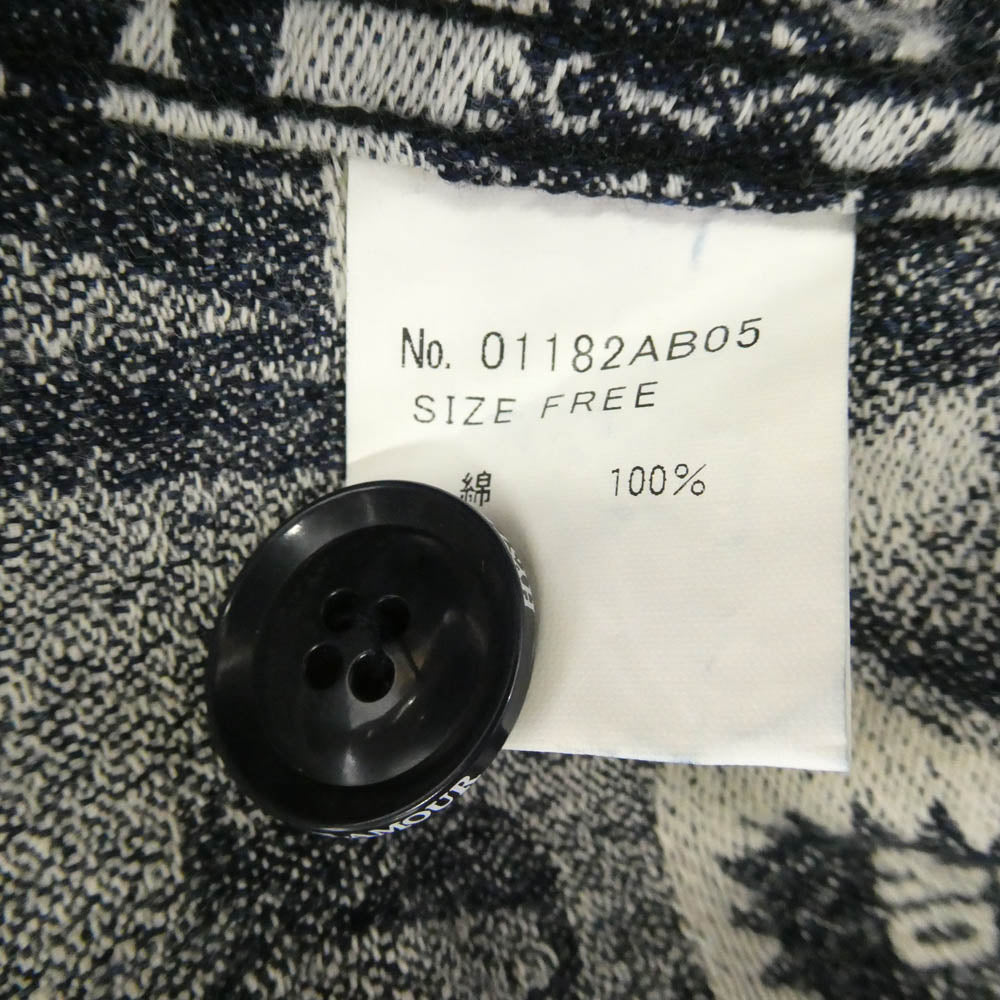 HYSTERIC GLAMOUR ヒステリックグラマー 01182AB05 ジャカード デニム ノーカラー ジャケット ネイビー系 ホワイト系 FREE【中古】