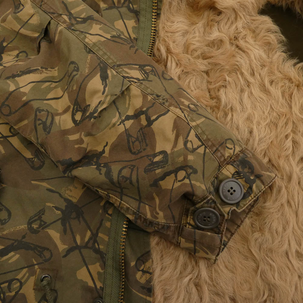 HYSTERIC GLAMOUR ヒステリックグラマー 0143AC08 カルガンラムファー リアル ファー ライナー 安全ピン カモフラ 総柄 モッズコート ジャケット ライトブラウン系 カーキ系 マルチカラー系 FERR【中古】