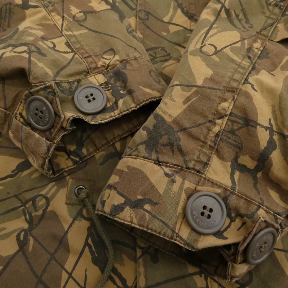 HYSTERIC GLAMOUR ヒステリックグラマー 0143AC08 カルガンラムファー リアル ファー ライナー 安全ピン カモフラ 総柄 モッズコート ジャケット ライトブラウン系 カーキ系 マルチカラー系 FERR【中古】