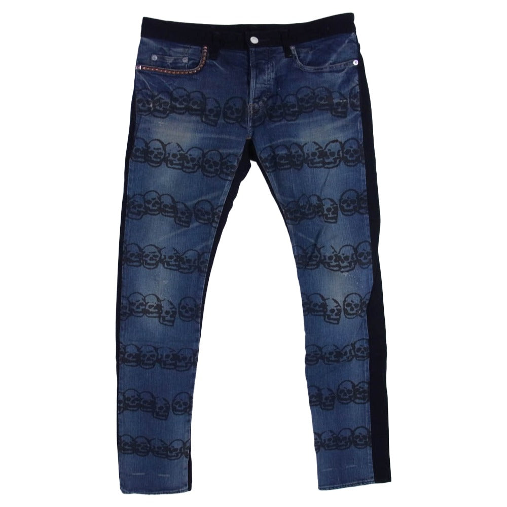 HYSTERIC GLAMOUR ヒステリックグラマー 0294AP08 スカル 切替 スタッズ デニム パンツ インディゴブルー系 32【中古】