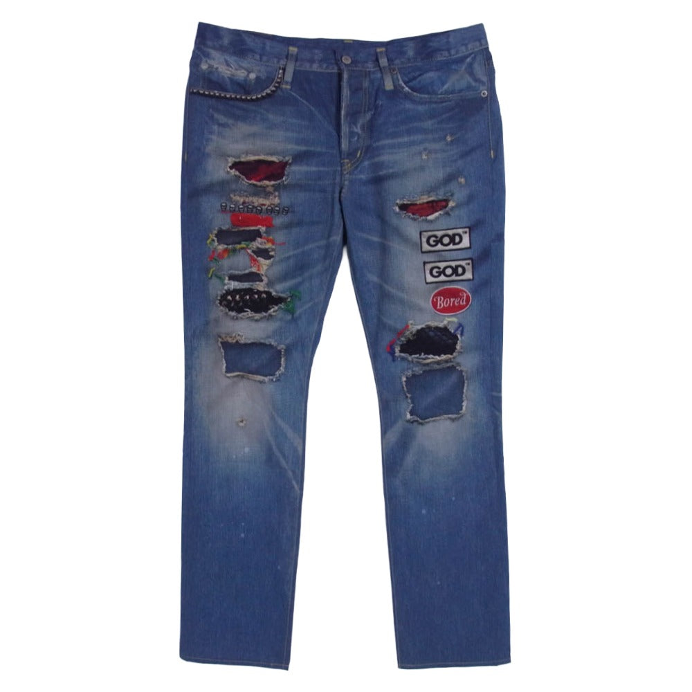HYSTERIC GLAMOUR ヒステリックグラマー 02182AP06 GOD PATCH DENIM pt スリムストレート PT 転写 デニム パンツ ブルー系 M【中古】