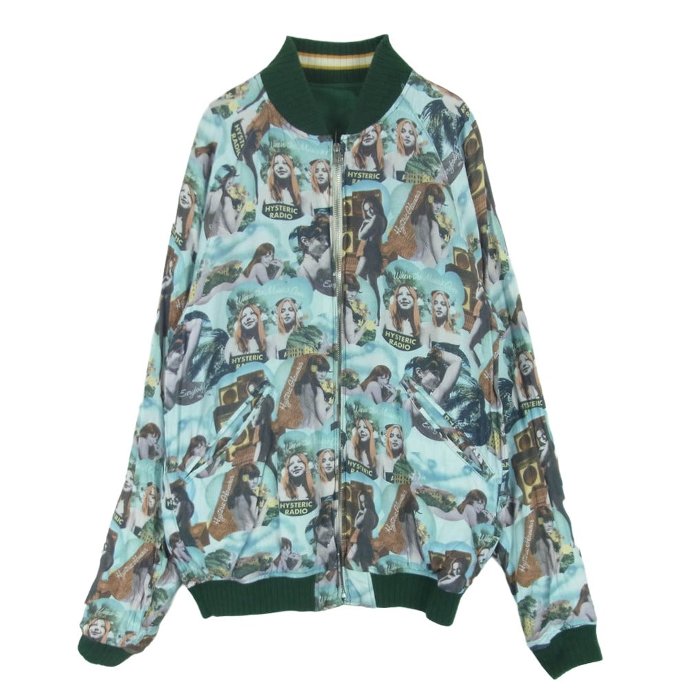 HYSTERIC GLAMOUR ヒステリックグラマー 0241AB04 TOUR84 刺繍 リバーシブル スカジャン ジップ アップ ジャケット グリーン系 ライトブルー系 M【中古】