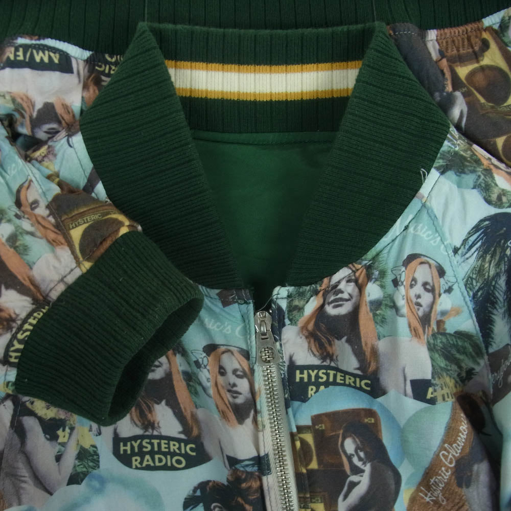 HYSTERIC GLAMOUR ヒステリックグラマー 0241AB04 TOUR84 刺繍 リバーシブル スカジャン ジップ アップ ジャケット グリーン系 ライトブルー系 M【中古】