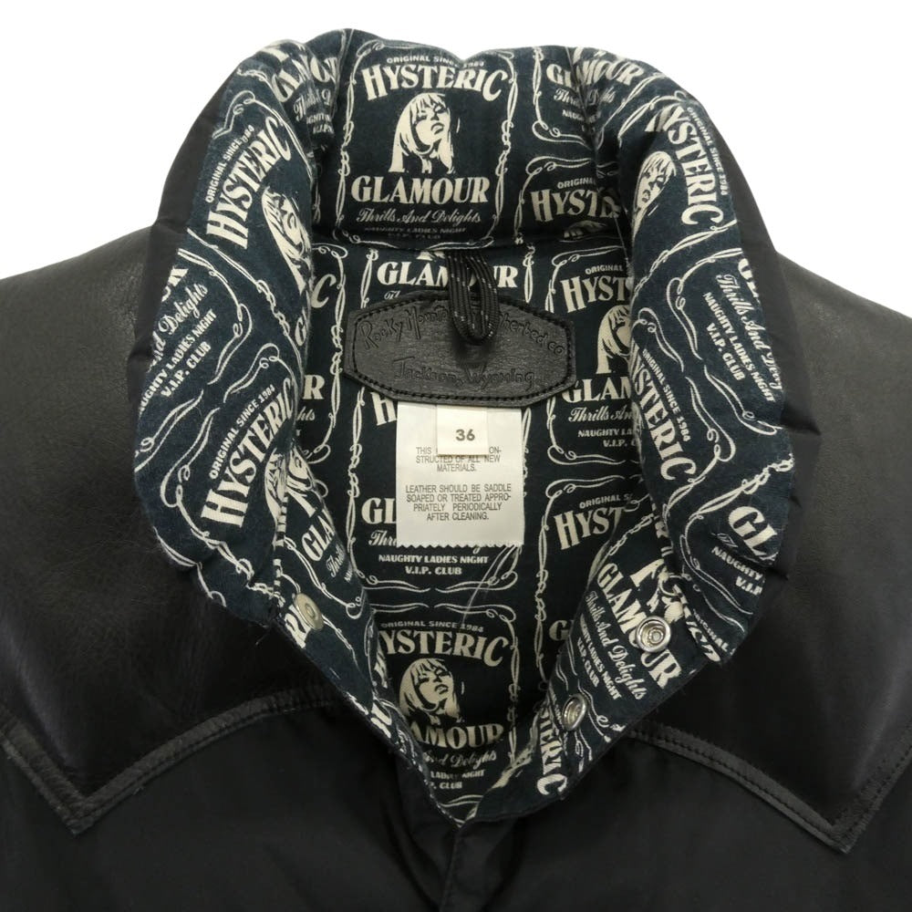 HYSTERIC GLAMOUR ヒステリックグラマー 0234AV01 ROCKY MOUNTAIN ロッキーマウンテン 裏地総柄 レザーヨーク ダウンベスト ブラック系 36【中古】