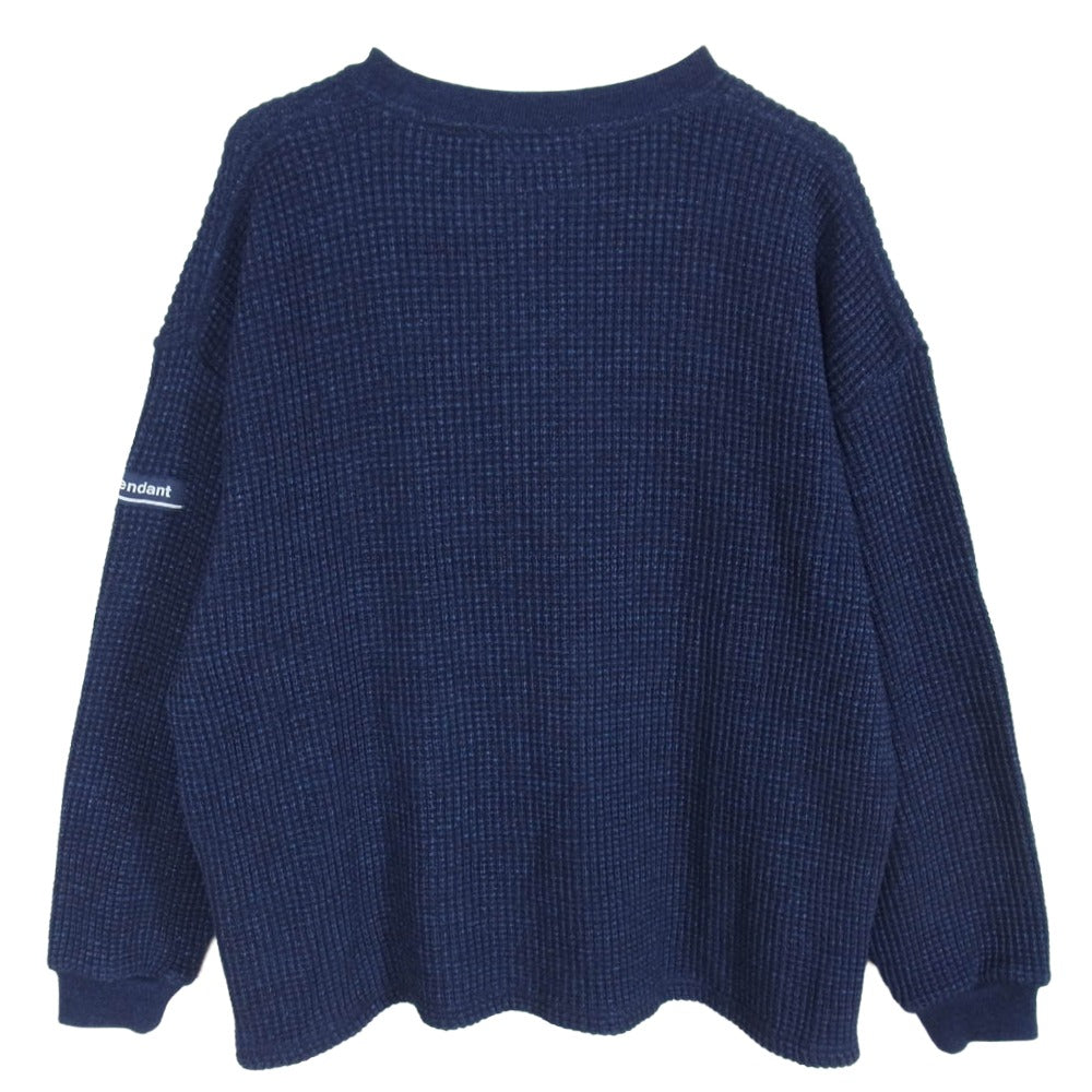 DESCENDANT ディセンダント 22AW GAUFRE WAFFLE LS ロゴ 刺繍 ゴーフル ワッフル クルーネック ニット セーター ネイビー系 2【中古】