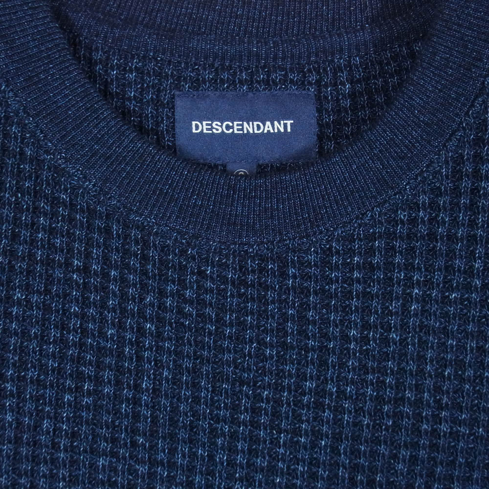 DESCENDANT ディセンダント 22AW GAUFRE WAFFLE LS ロゴ 刺繍 ゴーフル ワッフル クルーネック ニット セーター ネイビー系 2【中古】