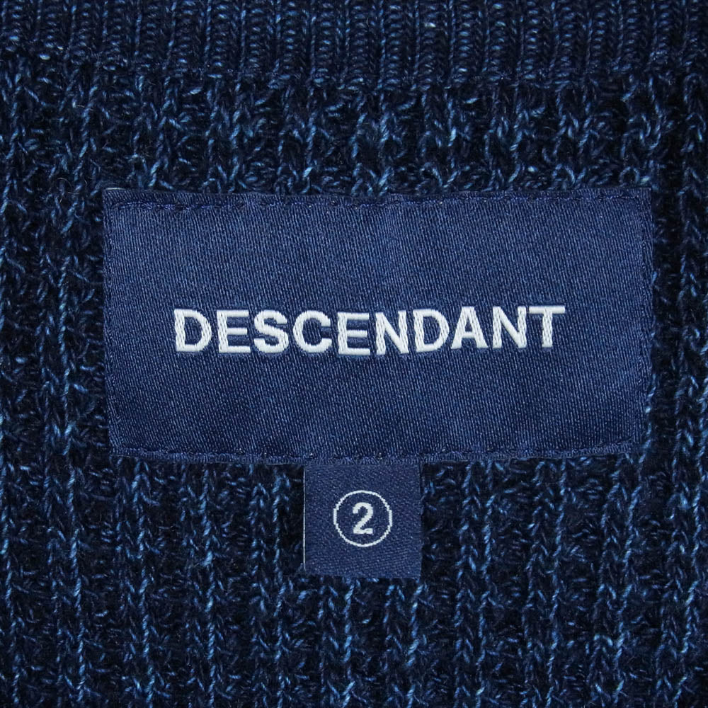 DESCENDANT ディセンダント 22AW GAUFRE WAFFLE LS ロゴ 刺繍 ゴーフル ワッフル クルーネック ニット セーター ネイビー系 2【中古】