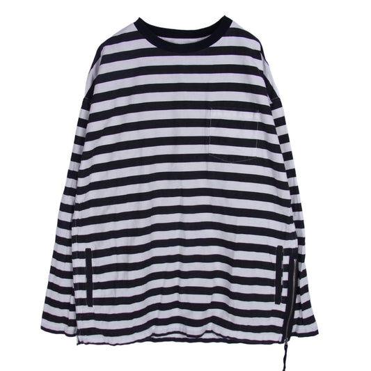 MINEDENIM マインデニム 2009-4003-07-032 Border Side Zip L/S Denim ボーダー サイドジップ ロングスリーブ 長袖 デニム Tシャツ カットソー ブラック系 3【中古】
