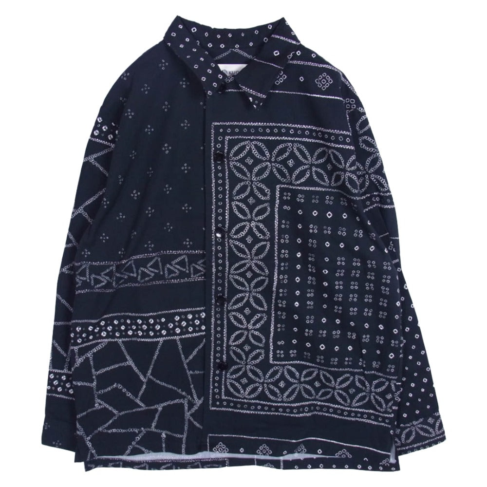KUON クオン Kanoko Shibori Printed Bandanna Shirket 絞り プリント バンダナ 長袖 シャツ ブラック系 M【極上美品】【中古】