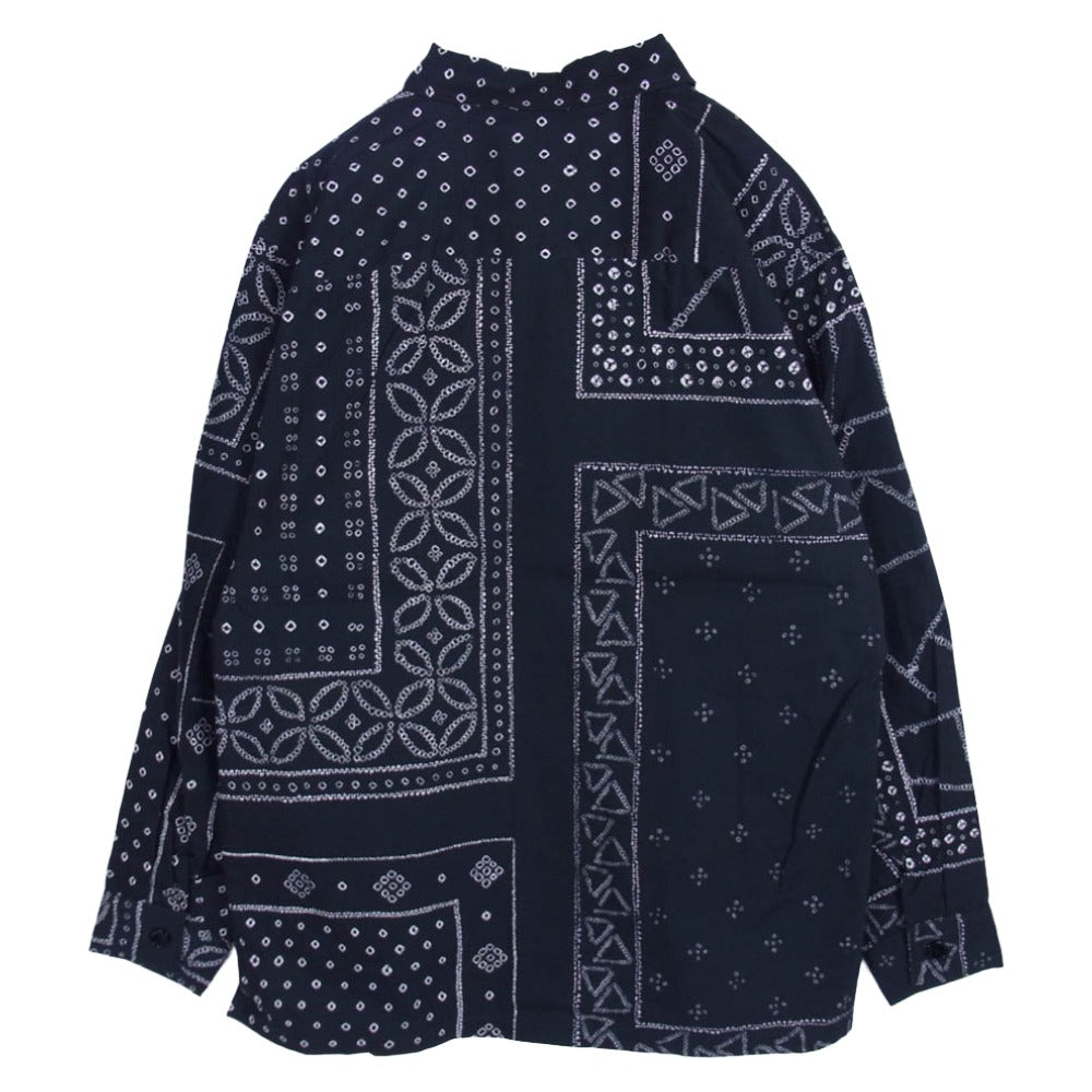 KUON クオン Kanoko Shibori Printed Bandanna Shirket 絞り プリント バンダナ 長袖 シャツ ブラック系 M【極上美品】【中古】