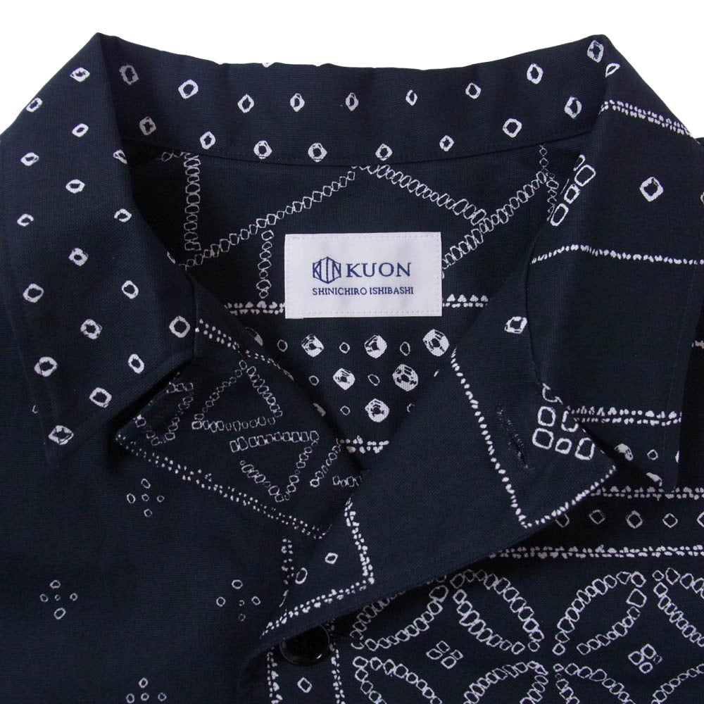 KUON クオン Kanoko Shibori Printed Bandanna Shirket 絞り プリント バンダナ 長袖 シャツ ブラック系 M【極上美品】【中古】