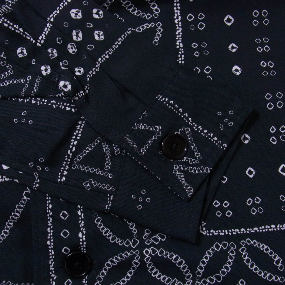 KUON クオン Kanoko Shibori Printed Bandanna Shirket 絞り プリント バンダナ 長袖 シャツ ブラック系 M【極上美品】【中古】