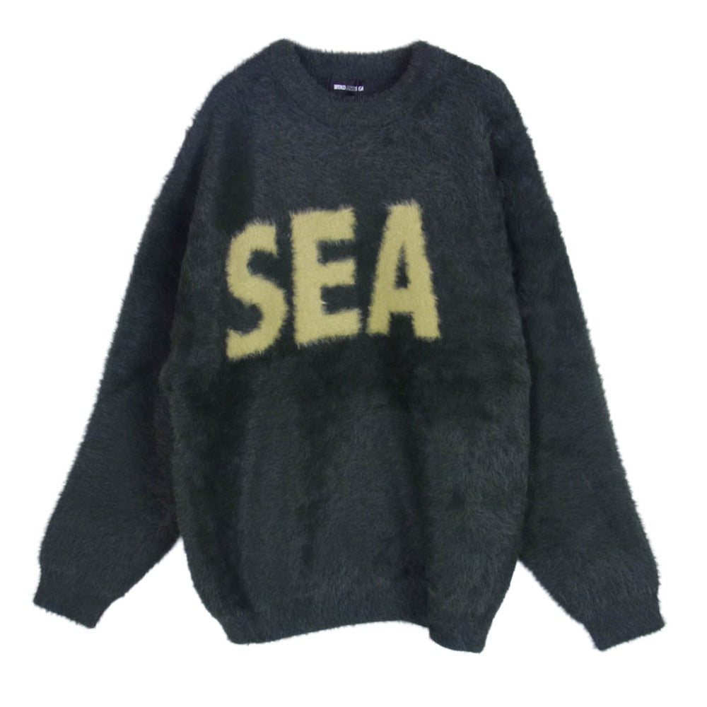 WIND AND SEA ウィンダンシー 25AW WDS-O-CLCS-25-Q3-KN-10 Shaggy BIGSEA Knit Sweater シャギー ロゴ ニット セーター モスグリーン系 M【極上美品】【中古】