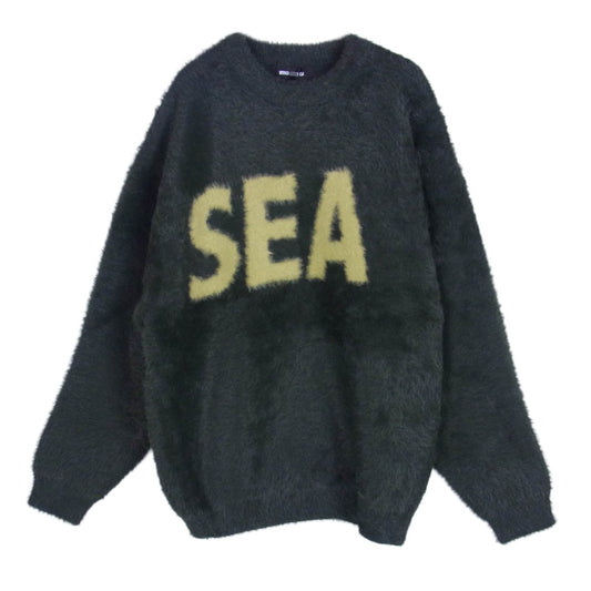 WIND AND SEA ウィンダンシー 25AW WDS-O-CLCS-25-Q3-KN-10 Shaggy BIGSEA Knit Sweater シャギー ロゴ ニット セーター モスグリーン系 M【極上美品】【中古】