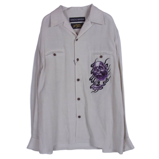 WACKO MARIA ワコマリア 56TS-WMS-OC03 × 56 TATTOO STUDIO タトゥースタジオ 50’S SHIRT L/S ロングスリーブ 開襟 オープンカラー 長袖 シャツ ベージュ系【極上美品】【中古】