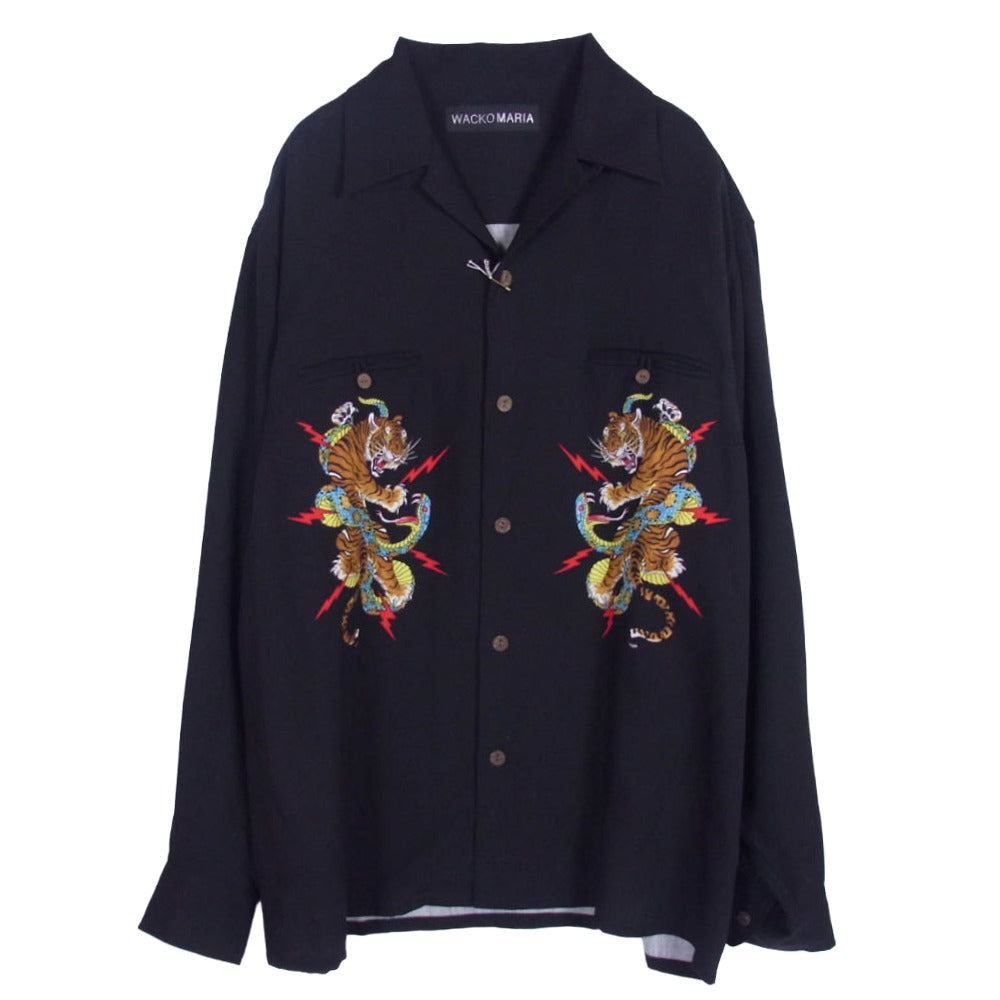 WACKO MARIA ワコマリア 25AW 25FW-WMS-HI05 × TIM LEHI HAWAIIAN SHIRT L/S ティムリーハイ ハワイアン 長袖 ロングスリーブ 開襟 オープンカラー シャツ ブラック系 M【極上美品】【中古】