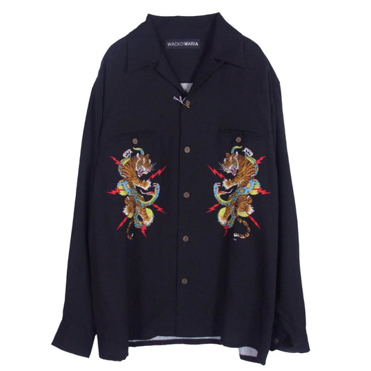 WACKO MARIA ワコマリア 25AW 25FW-WMS-HI05 × TIM LEHI HAWAIIAN SHIRT L/S ティムリーハイ ハワイアン 長袖 ロングスリーブ 開襟 オープンカラー シャツ ブラック系 M【極上美品】【中古】