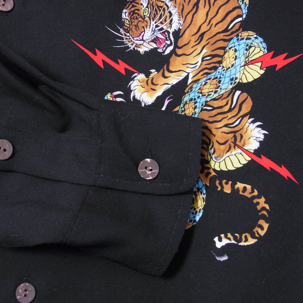 WACKO MARIA ワコマリア 25AW 25FW-WMS-HI05 × TIM LEHI HAWAIIAN SHIRT L/S ティムリーハイ ハワイアン 長袖 ロングスリーブ 開襟 オープンカラー シャツ ブラック系 M【極上美品】【中古】