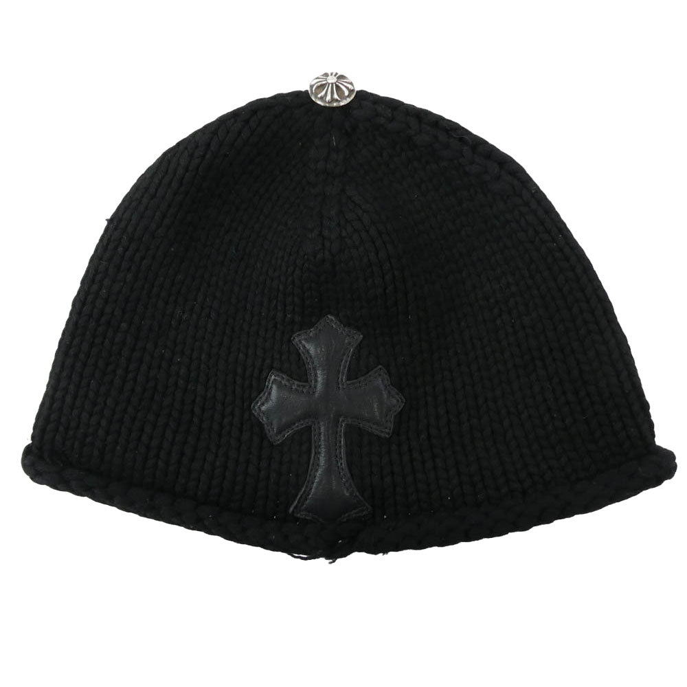 CHROME HEARTS クロムハーツ（原本無） BEANIE CASH レザークロスパッチ カシミヤ ニット帽 キャップ ブラック系【中古】