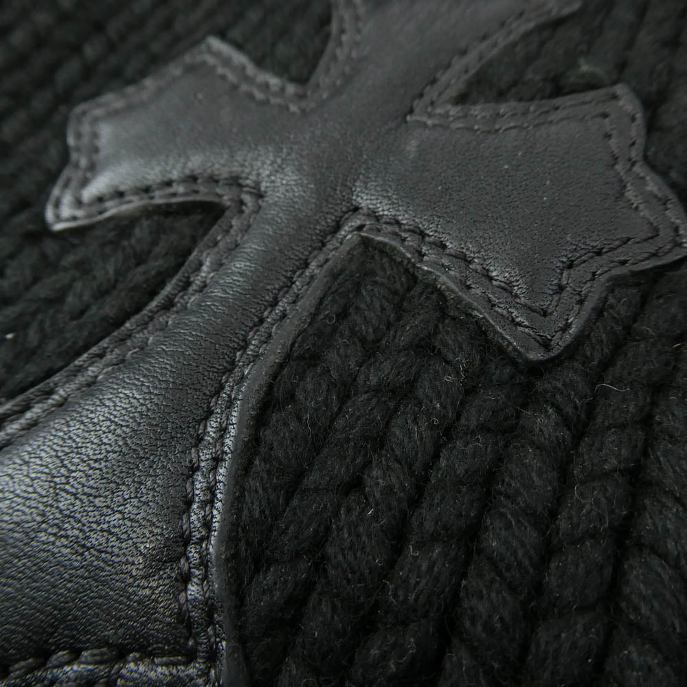 CHROME HEARTS クロムハーツ（原本無） BEANIE CASH レザークロスパッチ カシミヤ ニット帽 キャップ ブラック系【中古】