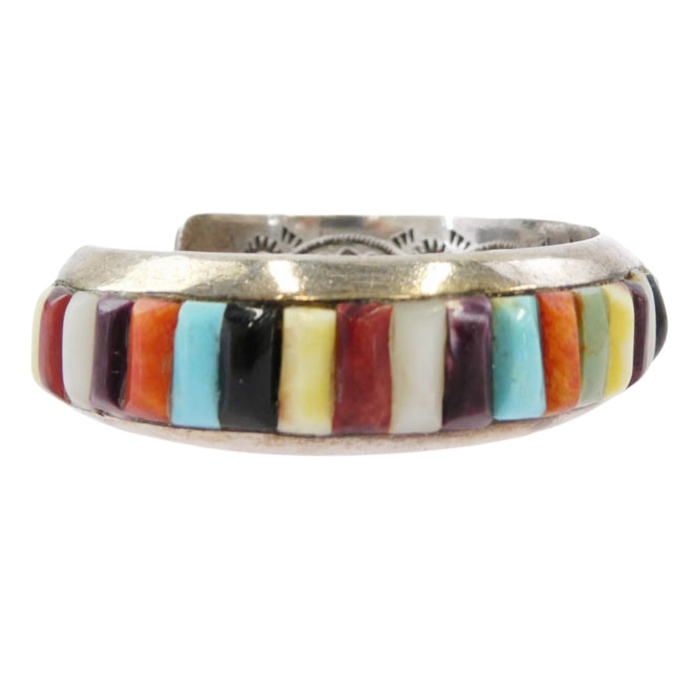 RAY ADAKAI レイアダカイ インディアンジュエリー NAVAJO ナバホ族 multi inlay bangle マルチカラーインレイ スタンプワークバングル 作者刻印有 シルバー系 マルチカラー系【中古】