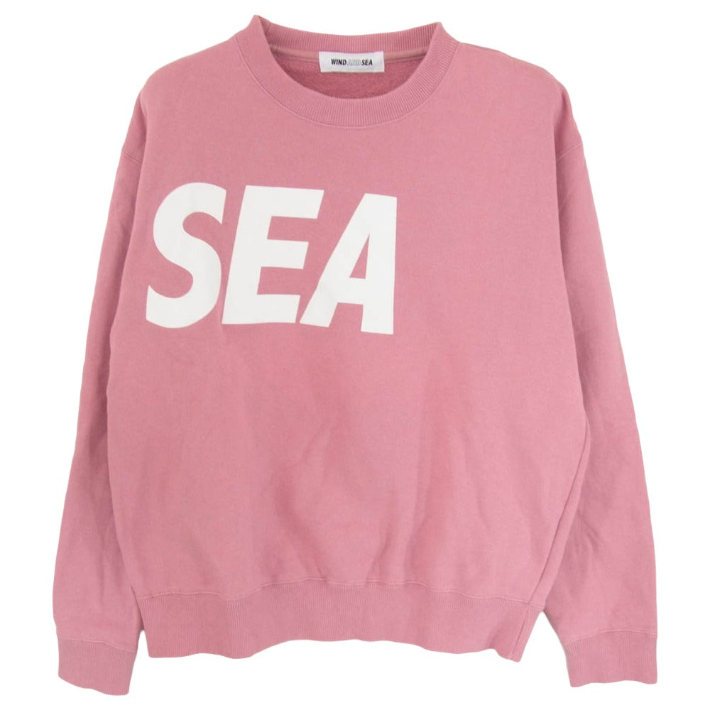 WIND AND SEA ウィンダンシー ロゴ コットン クルーネック スウェット ピンク系 M【中古】