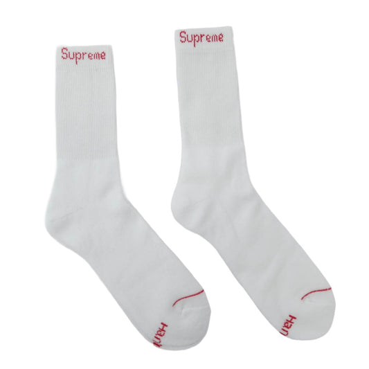 Supreme シュプリーム Hanes CREW SOCKS クルーソックス 2足 ホワイト系 FREE【極上美品】【中古】