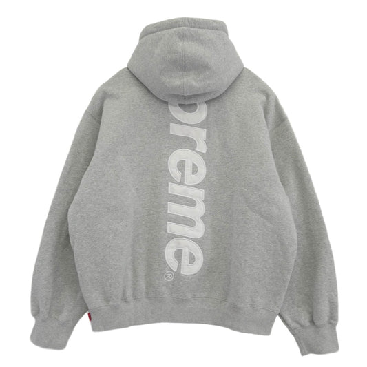 Supreme シュプリーム 25AW Satin Applique Hooded Sweatshirt サテン アップリケ フーデッド スウェットシャツ パーカー グレー系 L【美品】【中古】