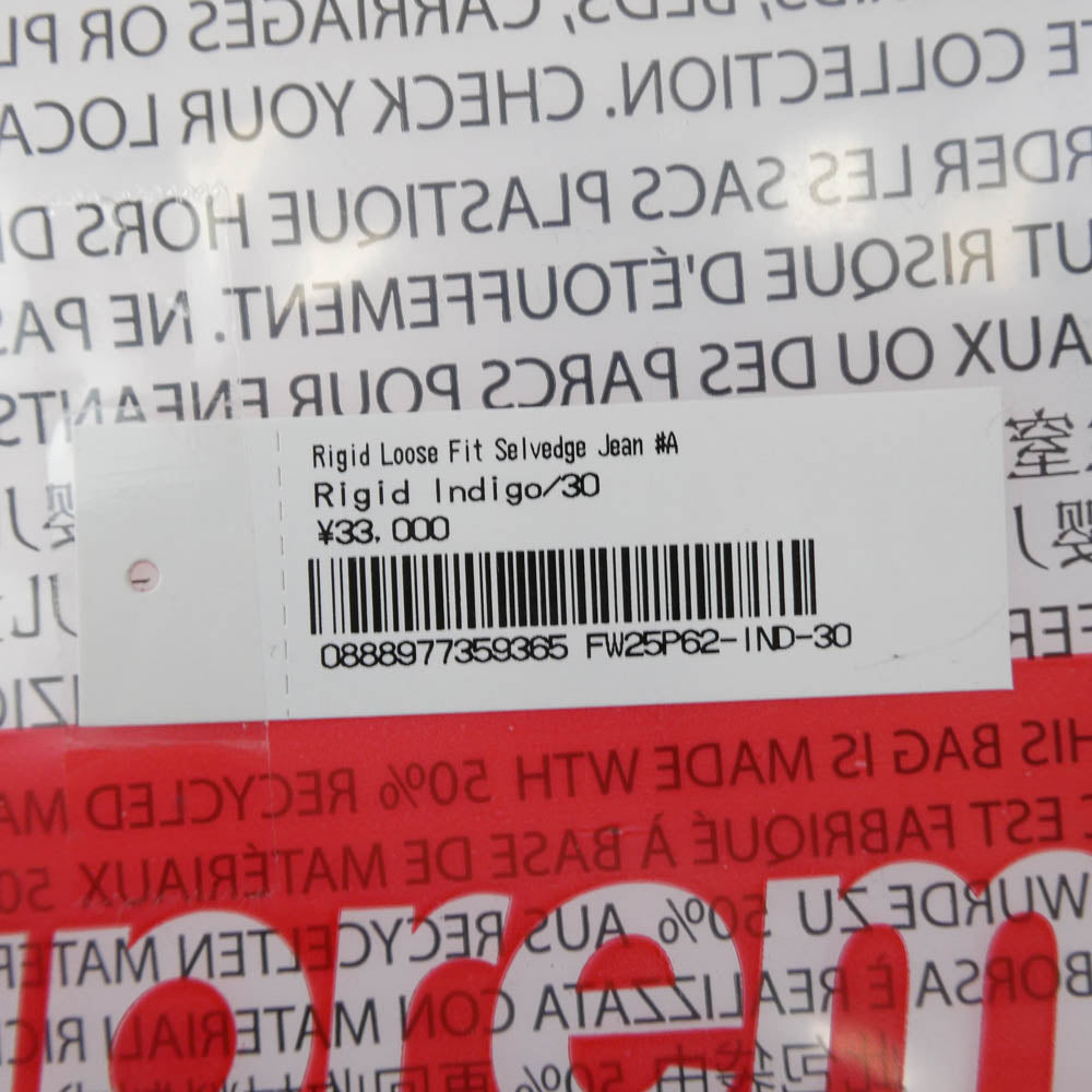 Supreme シュプリーム 25AW Rigid Loose Fit Selvedge Jean リジッド ルーズ フィット セルビッジ ジーン デニム パンツ インディゴブルー系 30【極上美品】【中古】