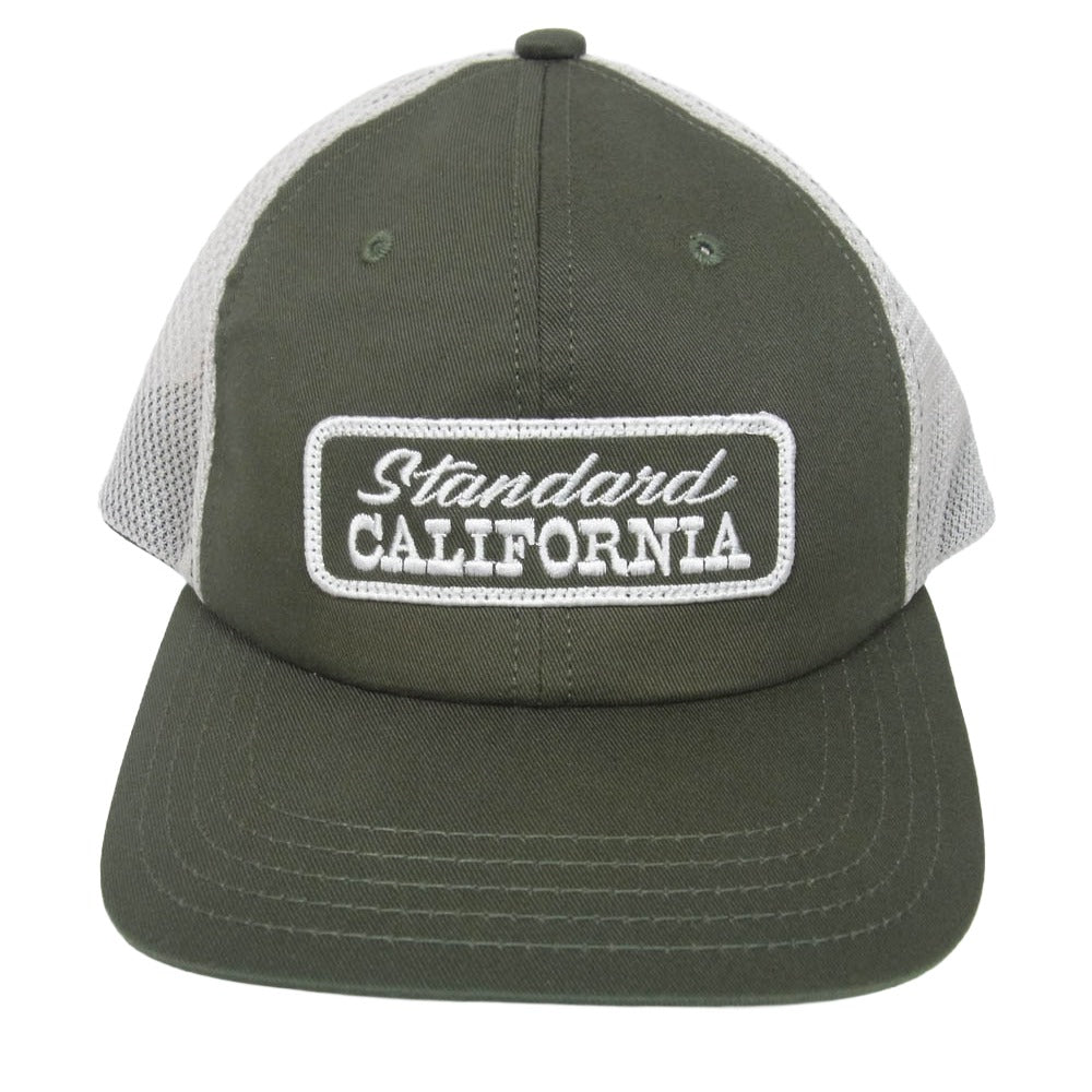 STANDARD CALIFORNIA スタンダードカリフォルニア ロゴ刺繍 メッシュ トラッカー キャップ 帽子 モスグリーン系【美品】【中古】