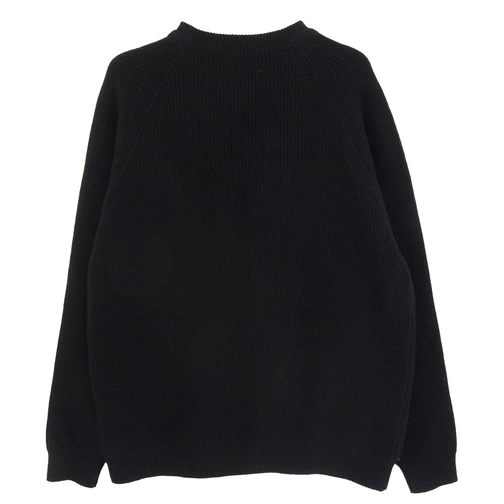 リネン RINEN 2/14 ウール アゼ編み リネン ラグランスリーブ クルーネック ニット ブラック系 3【中古】