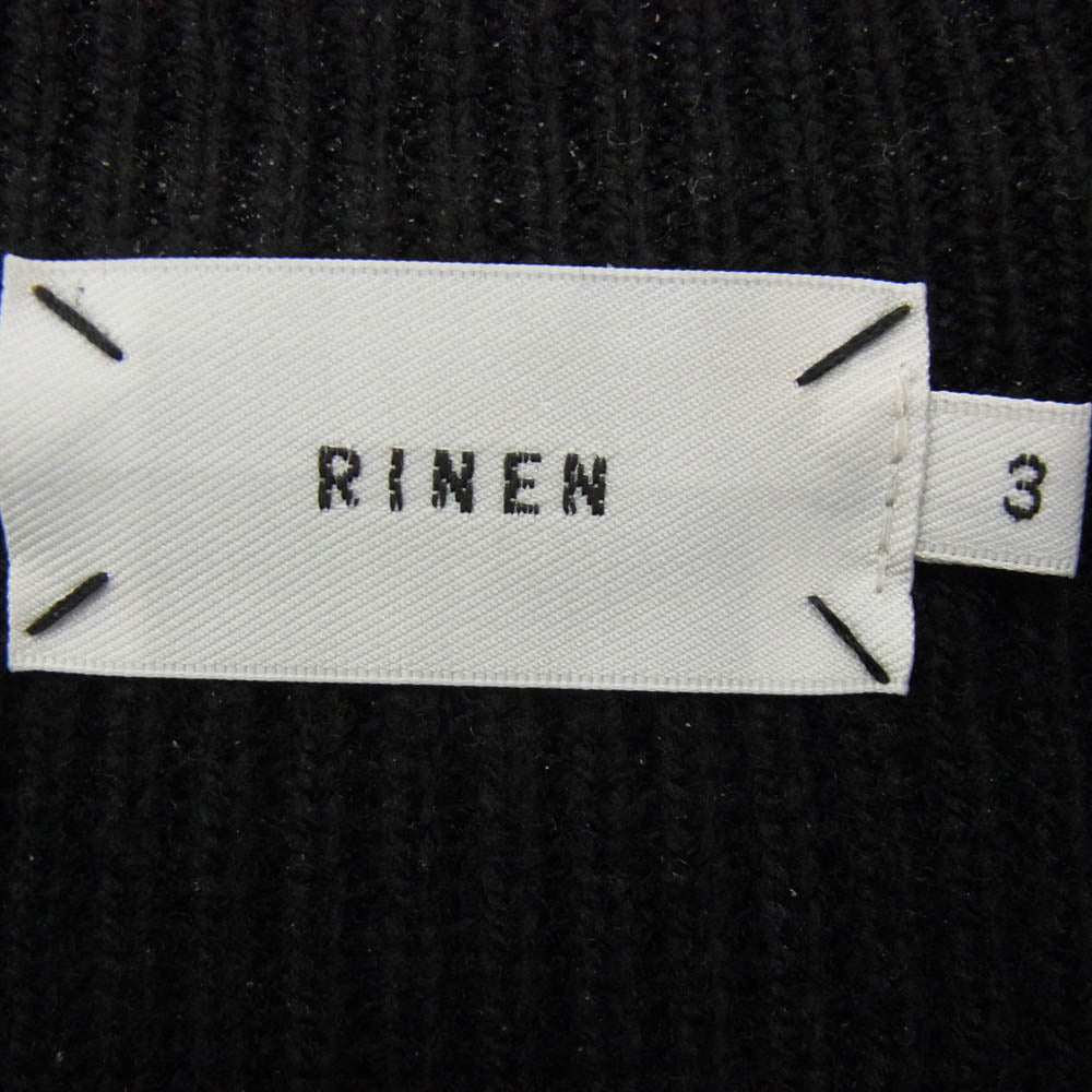 リネン RINEN 2/14 ウール アゼ編み リネン ラグランスリーブ クルーネック ニット ブラック系 3【中古】