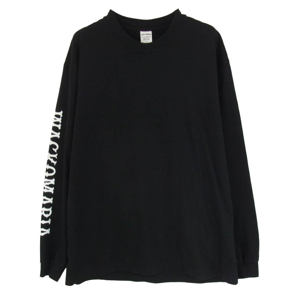 WACKO MARIA ワコマリア WASHED HEAVY WEIGHT CREW NECK LONG SLEEVE T-SHIRT TYPE-2 ウォッシュド ヘビーウェイト 袖プリント ロゴ刺繍 クルーネック 長袖 ロンT ブラック系 L【中古】
