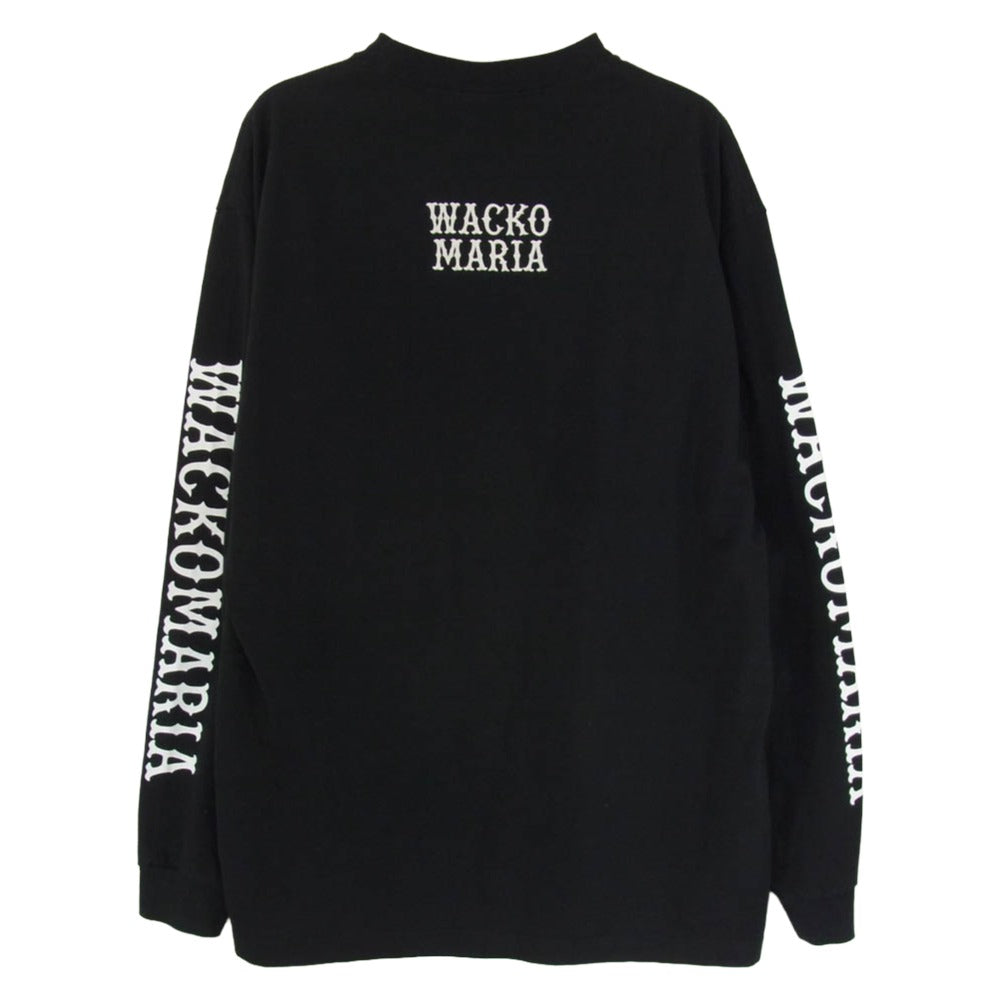 WACKO MARIA ワコマリア WASHED HEAVY WEIGHT CREW NECK LONG SLEEVE T-SHIRT TYPE-2 ウォッシュド ヘビーウェイト 袖プリント ロゴ刺繍 クルーネック 長袖 ロンT ブラック系 L【中古】