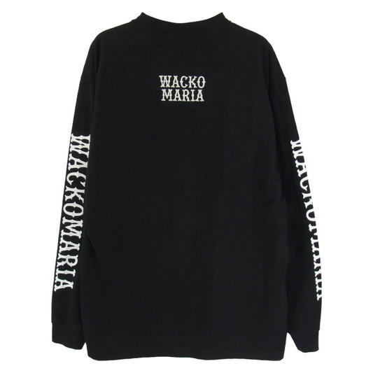 WACKO MARIA ワコマリア WASHED HEAVY WEIGHT CREW NECK LONG SLEEVE T-SHIRT TYPE-2 ウォッシュド ヘビーウェイト 袖プリント ロゴ刺繍 クルーネック 長袖 ロンT ブラック系 L【中古】