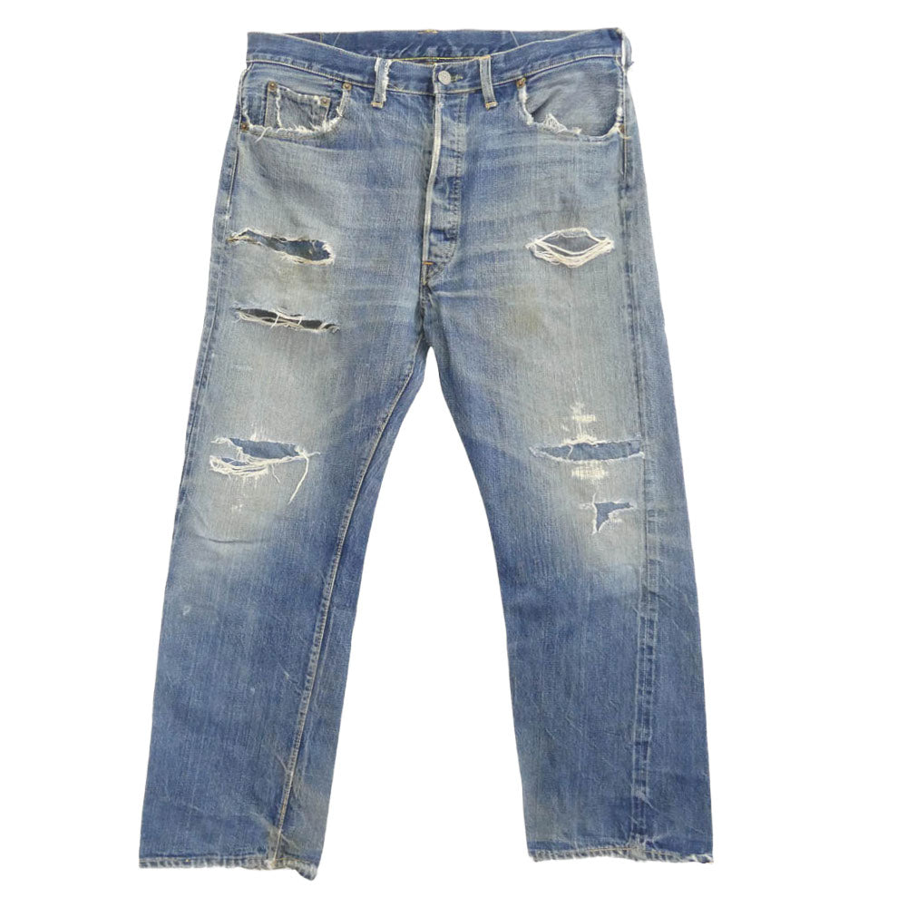 Levi's リーバイス Vintage ヴィンテージ 60s 501 ボタンフライ セルビッジ ストレート デニムパンツ 両面BIG E タグ 不均等Ⅴ 足長Rボタン フロントVステッチ ボタン裏刻印4 インディゴブルー系 サイズ表記なし【中古】