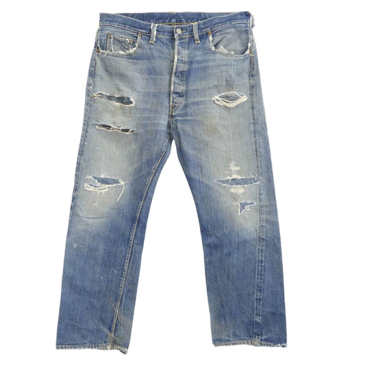 Levi's リーバイス Vintage ヴィンテージ 60s 501 ボタンフライ セルビッジ ストレート デニムパンツ 両面BIG E タグ 不均等Ⅴ 足長Rボタン フロントVステッチ ボタン裏刻印4 インディゴブルー系 サイズ表記なし【中古】