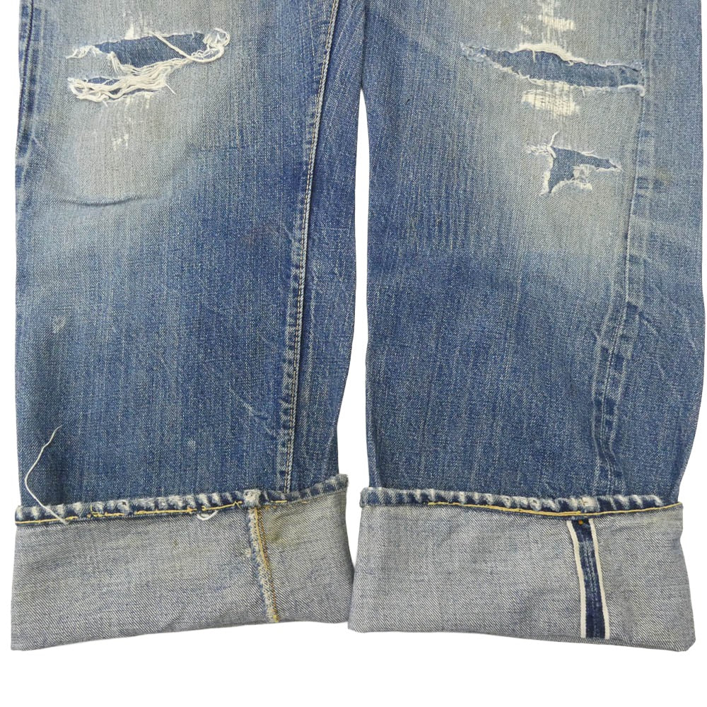 Levi's リーバイス Vintage ヴィンテージ 60s 501 ボタンフライ セルビッジ ストレート デニムパンツ 両面BIG E タグ 不均等Ⅴ 足長Rボタン フロントVステッチ ボタン裏刻印4 インディゴブルー系 サイズ表記なし【中古】