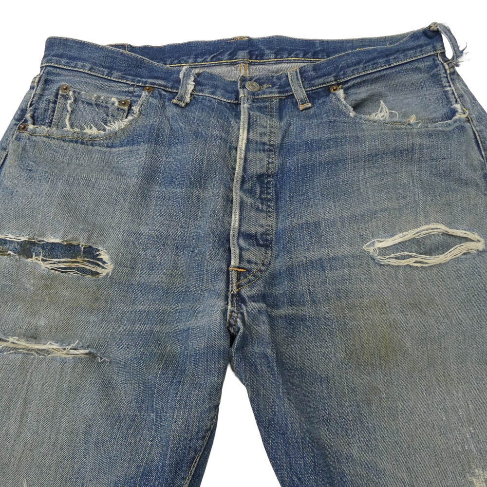 Levi's リーバイス Vintage ヴィンテージ 60s 501 ボタンフライ セルビッジ ストレート デニムパンツ 両面BIG E タグ 不均等Ⅴ 足長Rボタン フロントVステッチ ボタン裏刻印4 インディゴブルー系 サイズ表記なし【中古】