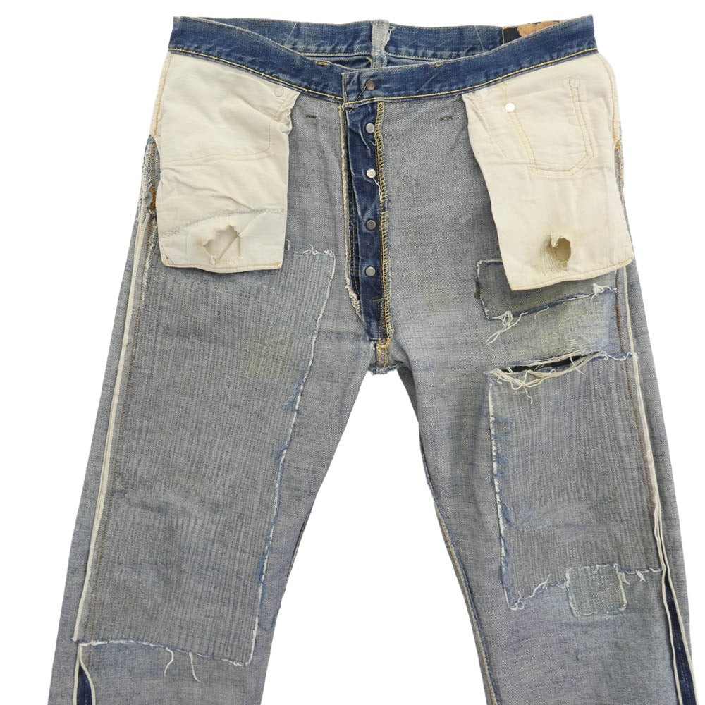 Levi's リーバイス Vintage ヴィンテージ 60s 501 ボタンフライ セルビッジ ストレート デニムパンツ 両面BIG E タグ 不均等Ⅴ 足長Rボタン フロントVステッチ ボタン裏刻印4 インディゴブルー系 サイズ表記なし【中古】