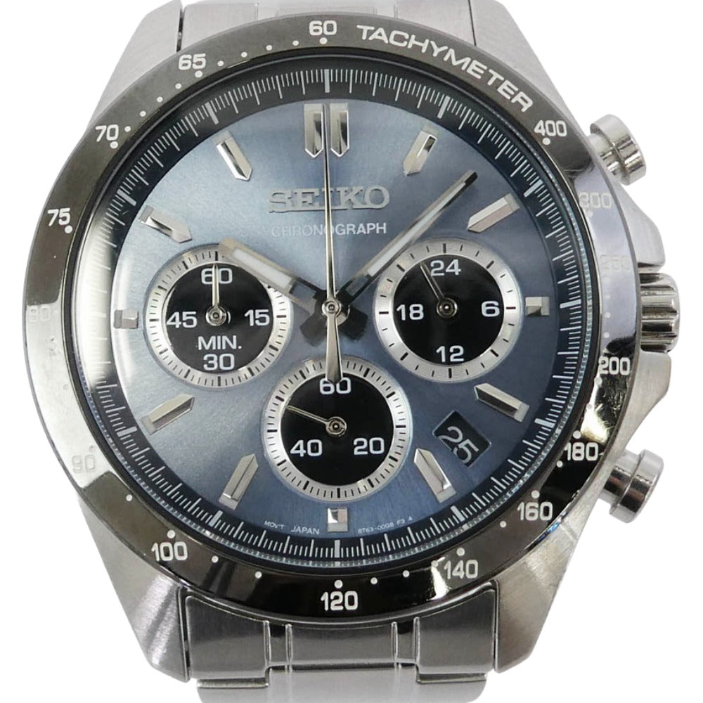 SEIKO セイコー 8T63-00D0 スピリット クロノグラフ ステンレス製 クォーツ ウォッチ 腕時計 シルバー系 ライトブルー系【中古】