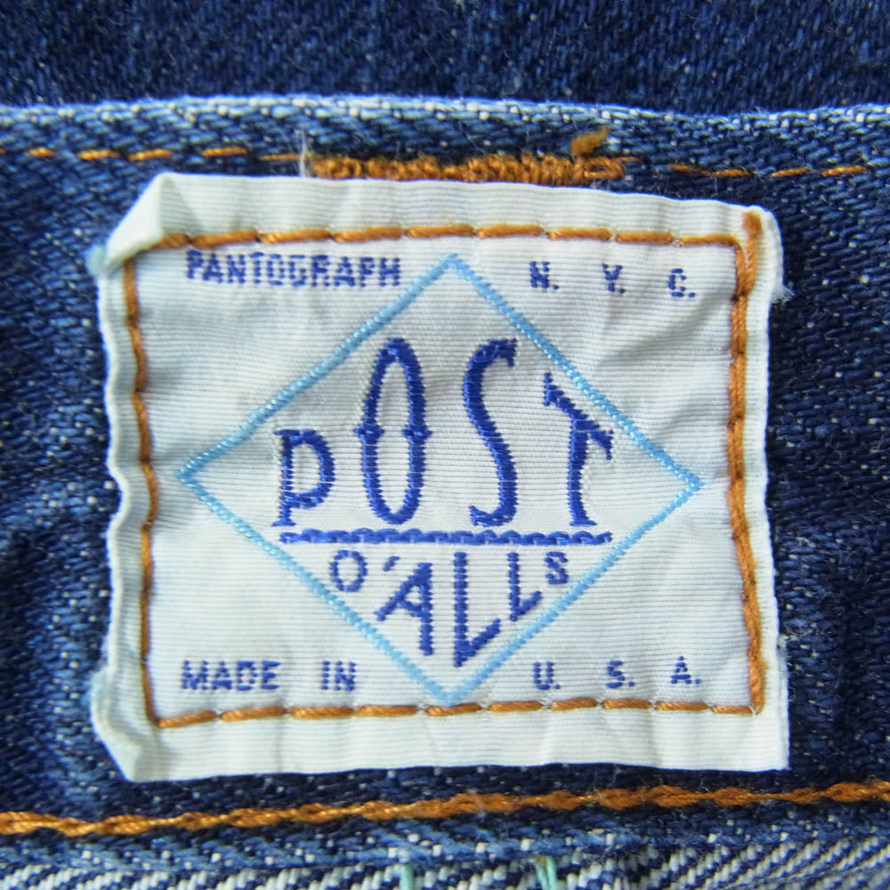 POST OVERALLS ポストオーバーオールズ セルビッチ ボタンフライ 5ポケット デニム パンツ インディゴブルー系 サイズ表記無【中古】